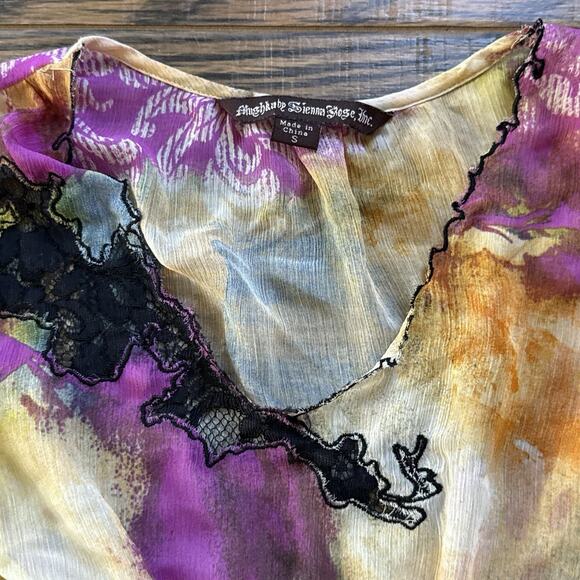 Y2K Mushka Sheer Boho Top Size Small Lace Trim Cinched Waist Flutter Fairycore - Picture 3 of 9